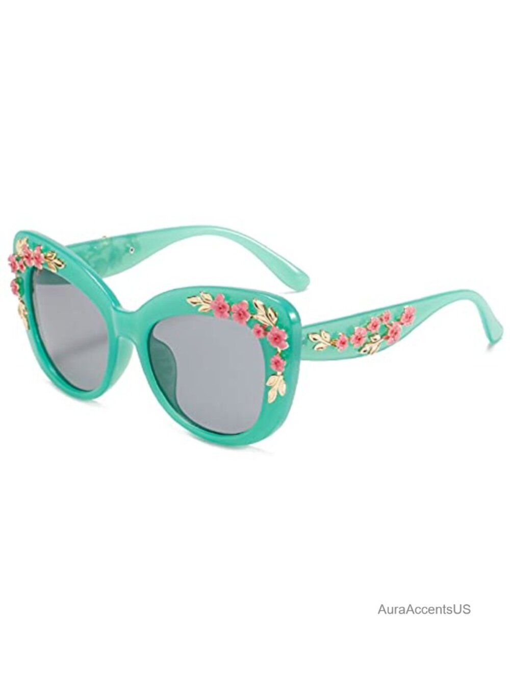 Oversized Cat Eye Sunglasses Gradient Floral Half Frame Retro UV Protection